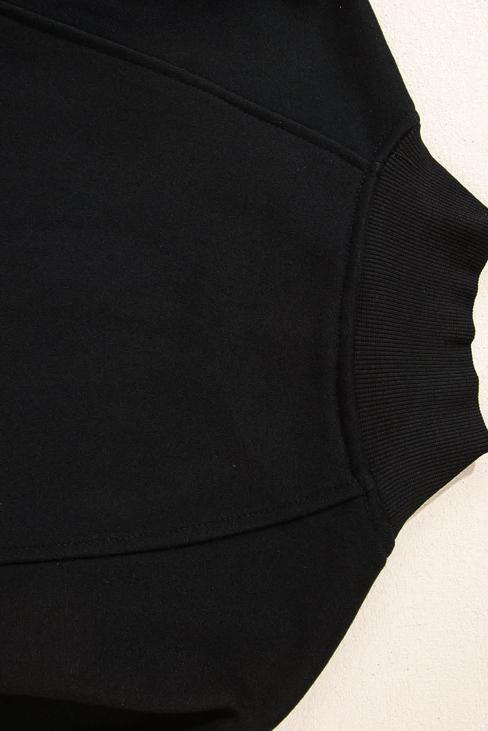 Black Zipped Neck Pullover Drop Shoulder Sweatshirt - Love Salve